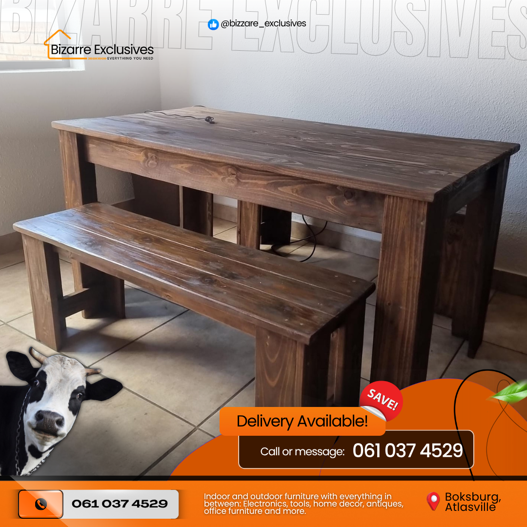 4 Seater Dining Table And Bench Set - Dark Brown