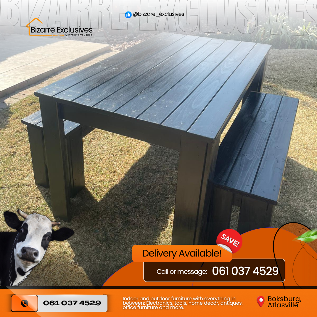 4 Seater Dining Table And Bench Set - Black