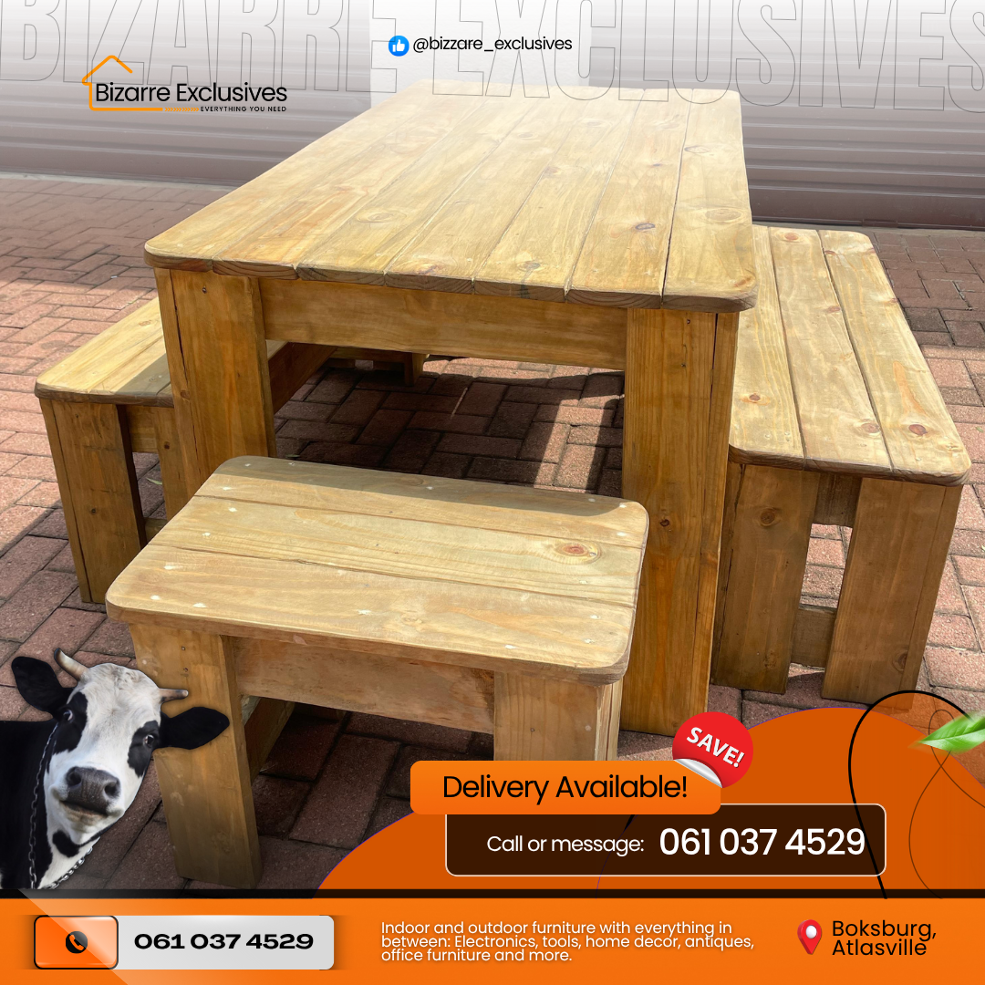 6 Seater Dining Table And Bench Set - Light Brown