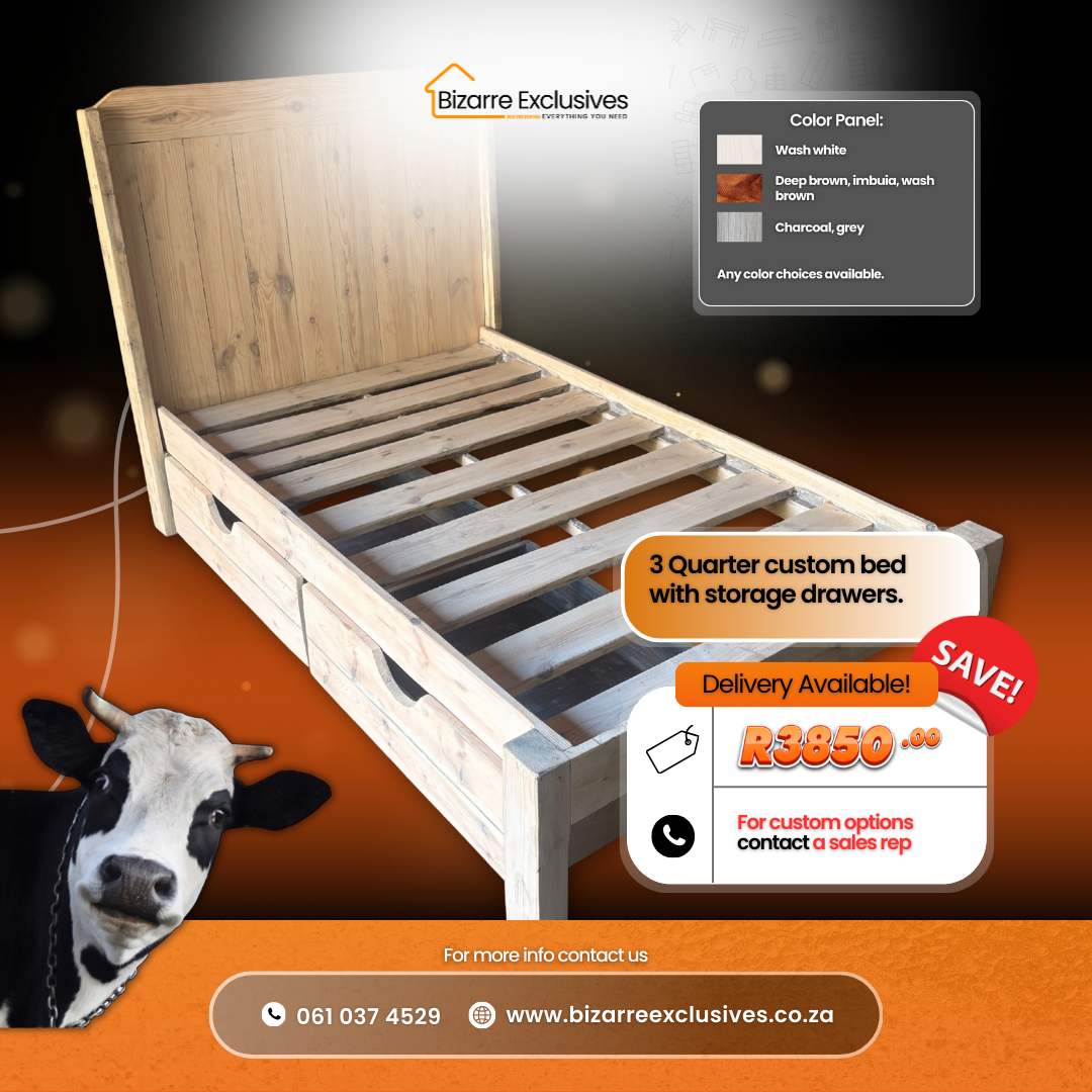 3-Quarter Custom Bed Frame With Storage Drawers