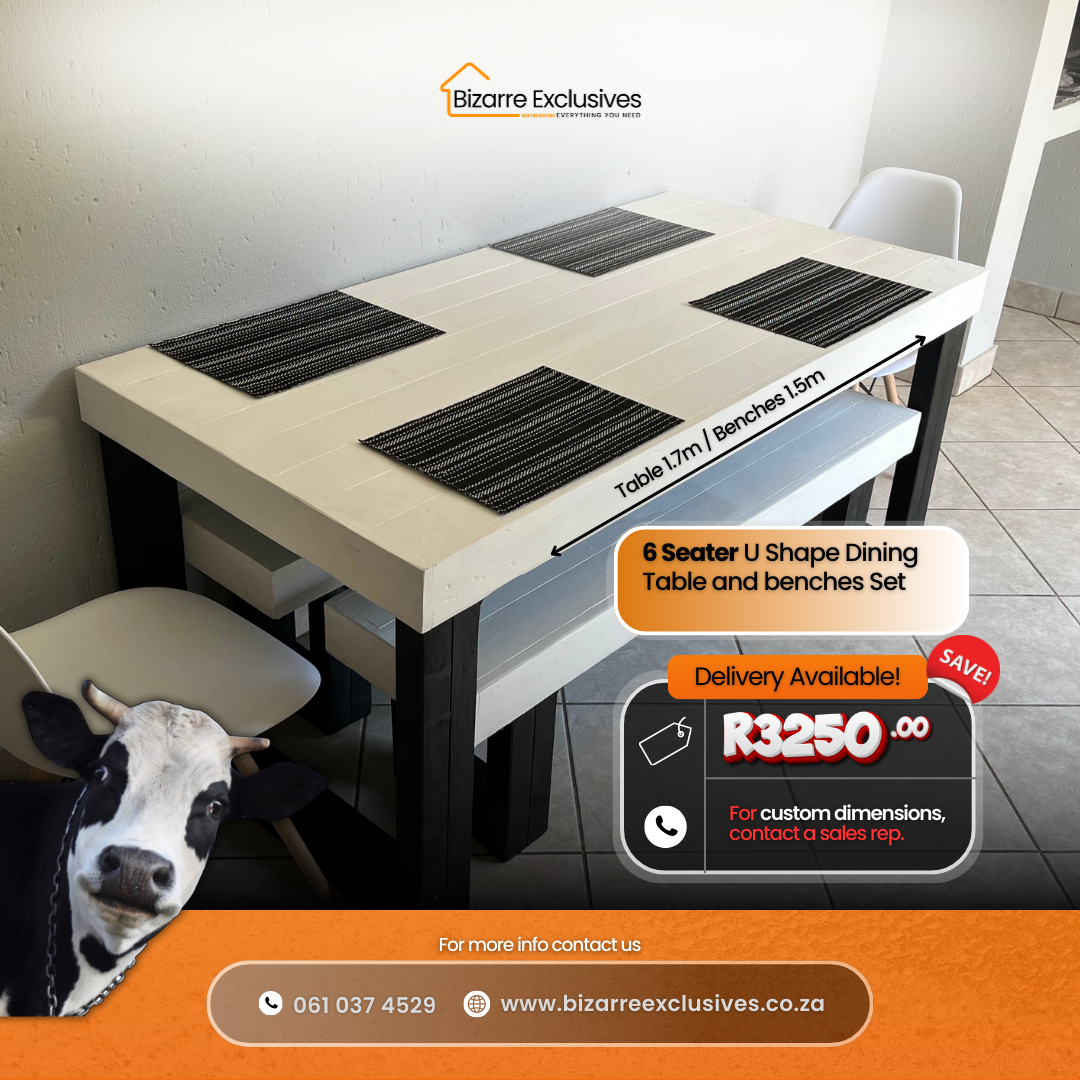 6-Seater U-Shape Dining Table and Benches Set