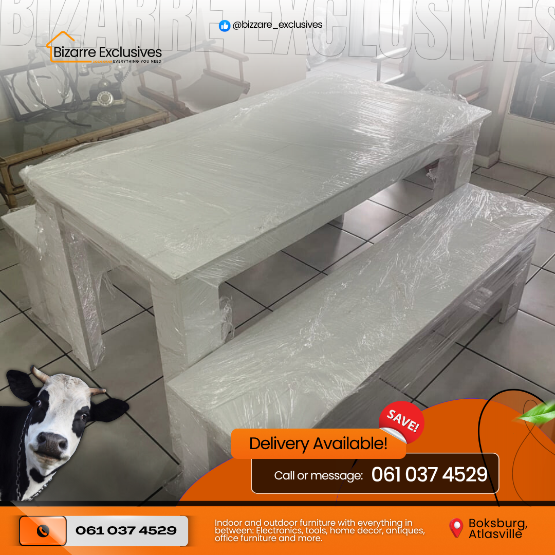 6 Seater Dining Table And Bench Set - White