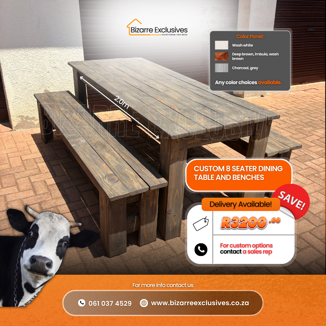 Custom 8 Seater dining table and benches