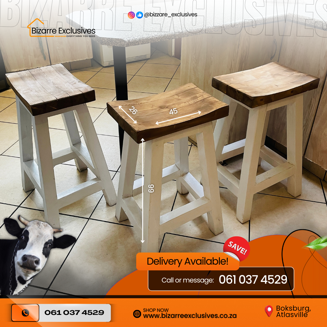 Thick Wooden Bar Stools Set Of 3 Two Tone.
