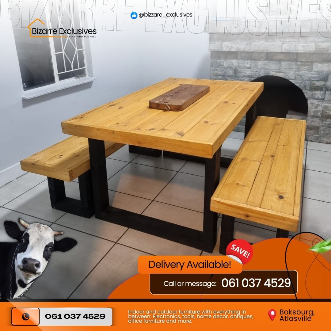 Custom 6 Seater And benches Dining Set - Light Brown and Black