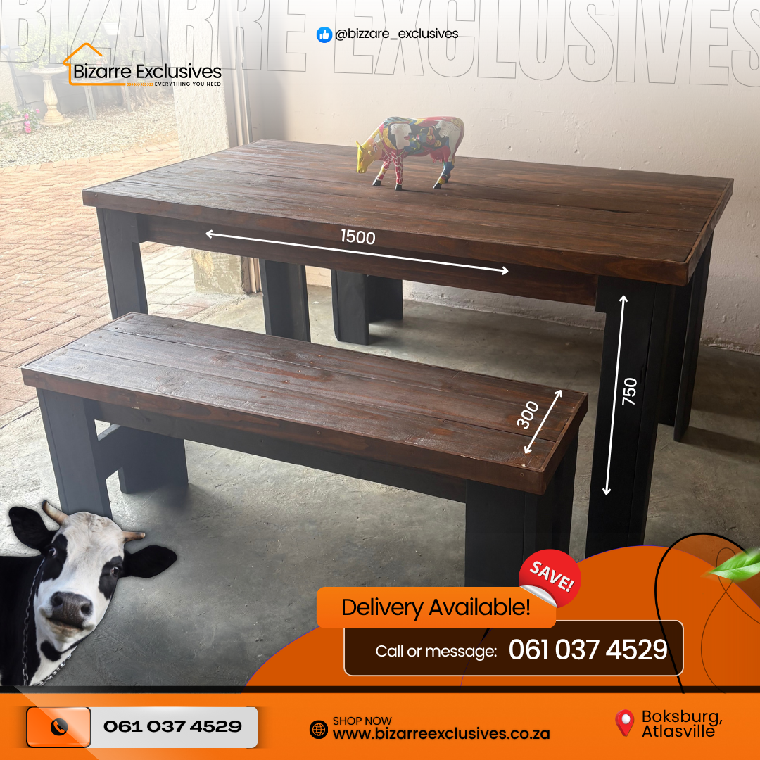 (Trimming Included) 4 Seater Dining Table And Benches Set - Two Tone