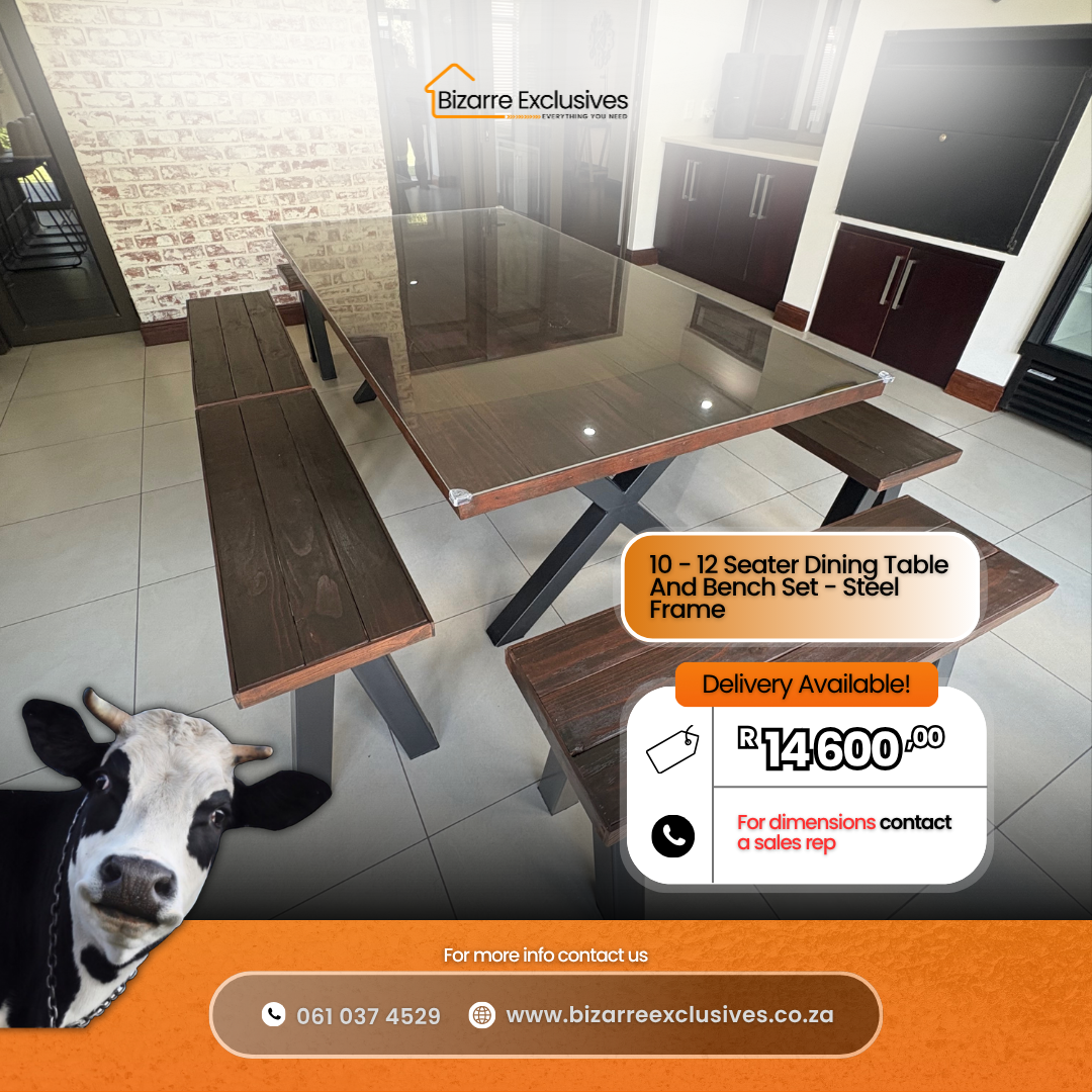 10 - 12 Seater Dining Table And Bench Set - Steel Frame