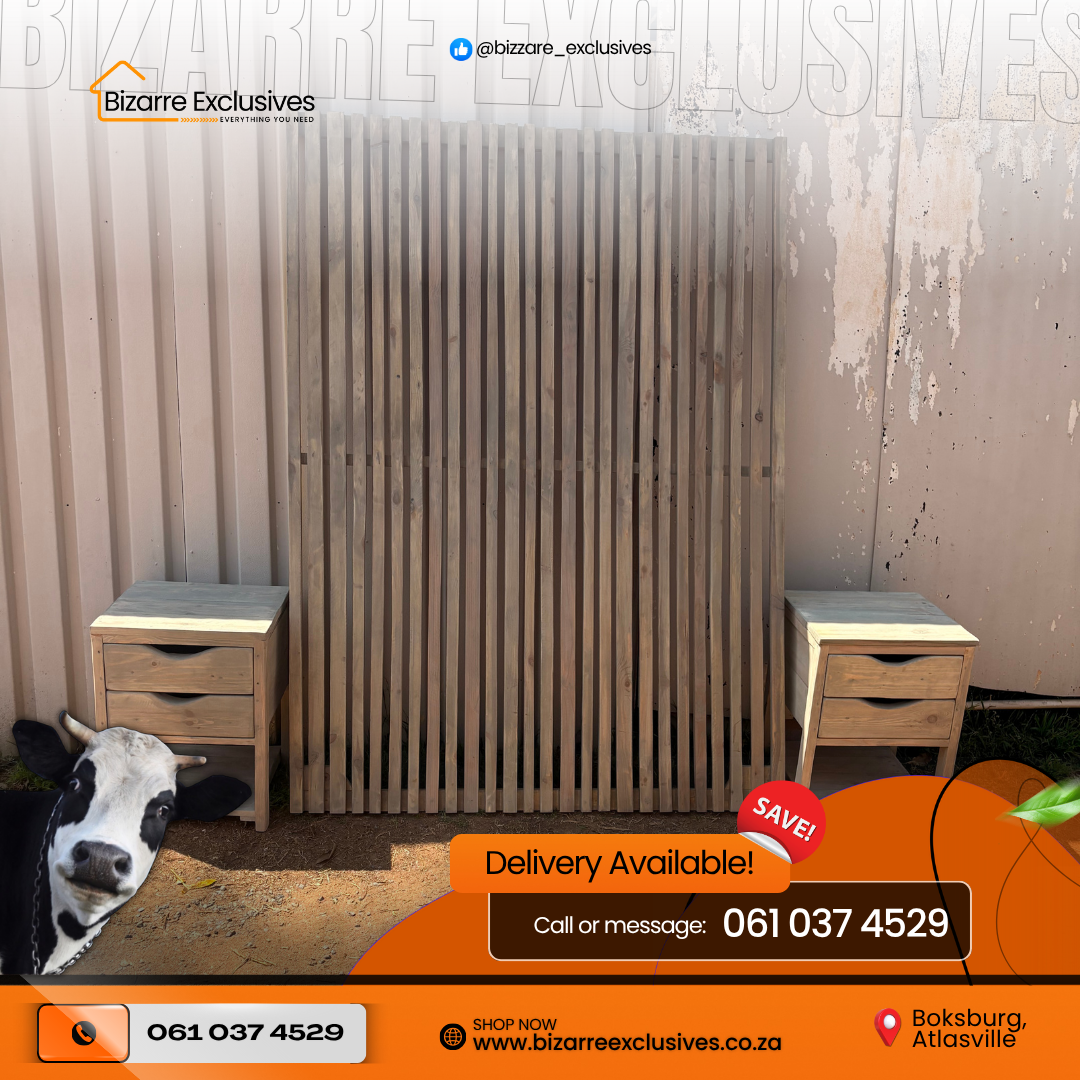 Rustic Hand Crafted Head Board And Bed Side Tables