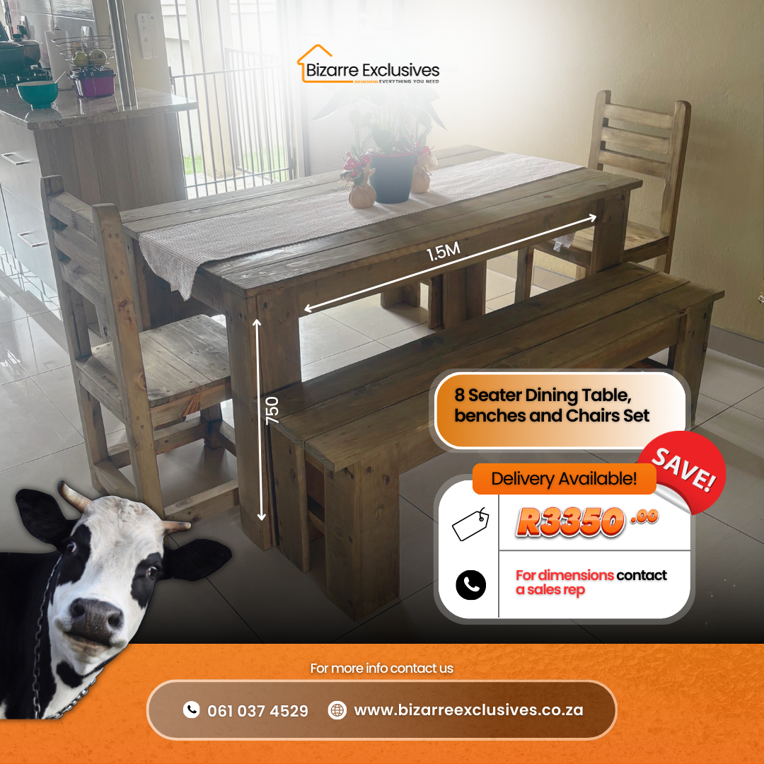 Best Seller 8 Seater Dining Table, Benches & Chairs Set