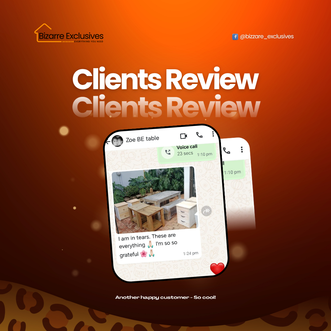 Happy customer in Gauteng ordering handcrafted furniture at Bizarre Exclusives.