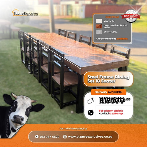 Luxury custom handmade steel frame 10 seater dining table and chairs set gauteng.