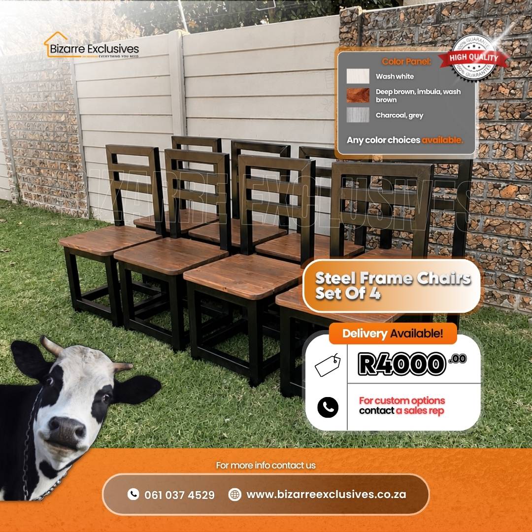 Handcrafted set of steel framed chairs made in gauteng.