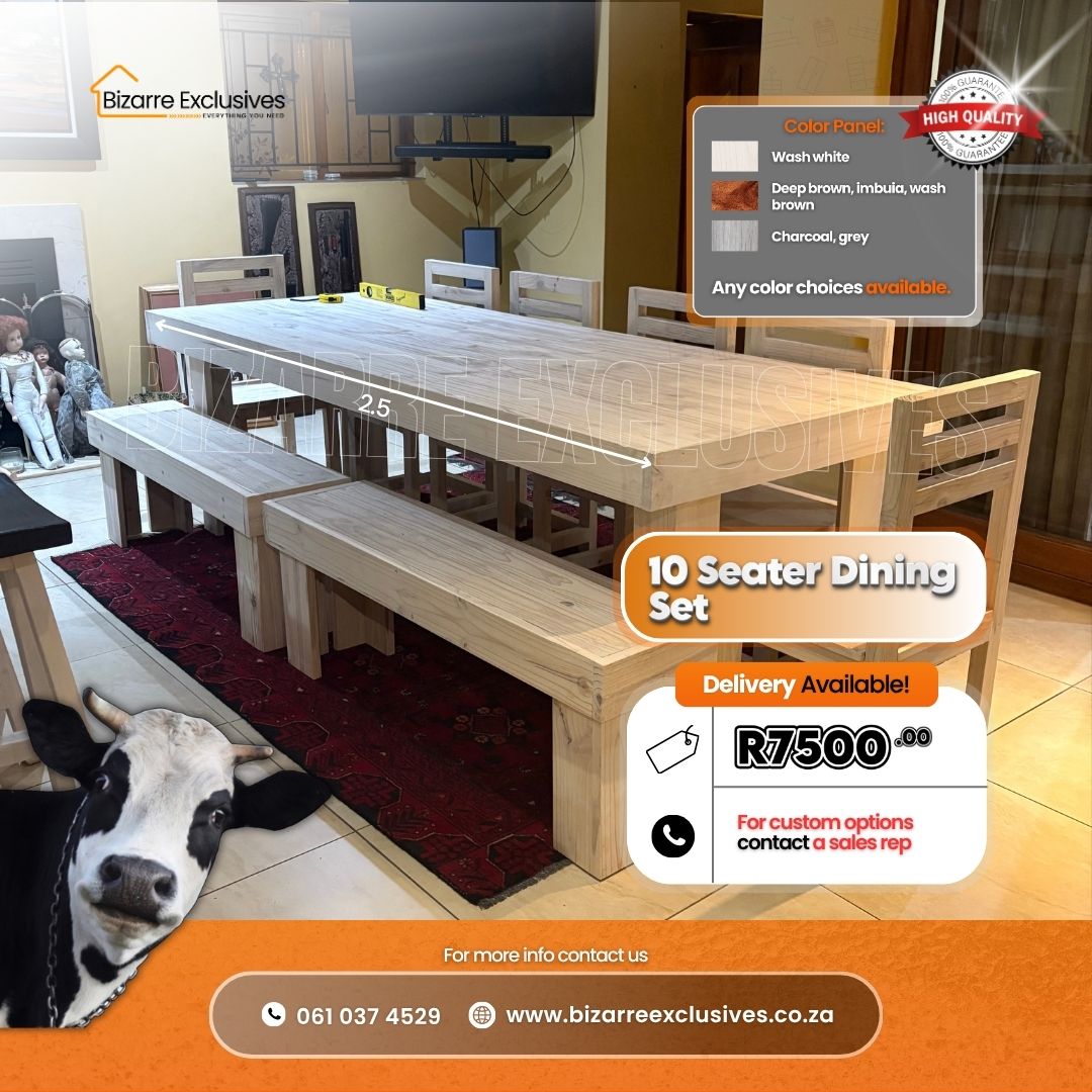 luxury rustic handcrafted dining table, benches and chairs set gauteng.
