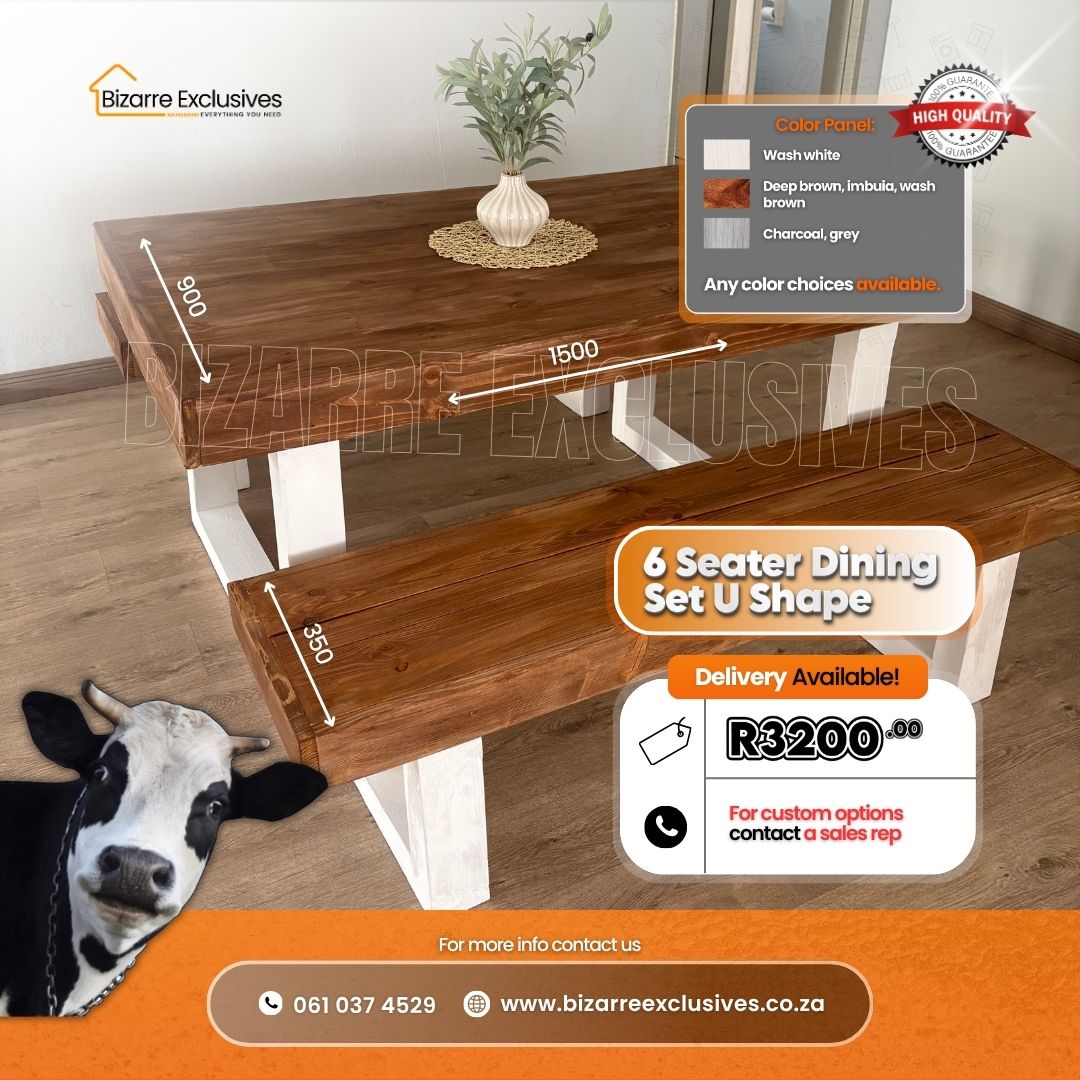 6 Seater dining table and bench set u shape handcrafted.