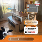 6 seater dining table, bench and chairs ser handcrafted gauteng. 