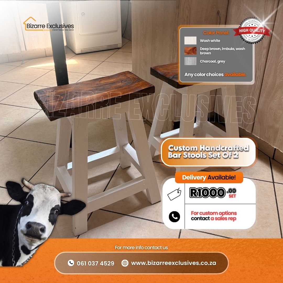 Farmhouse style bar stools at Bizarre Exclusives handcrafted Gauteng.