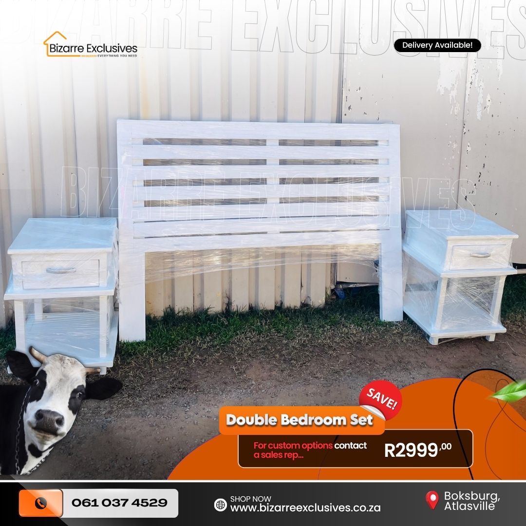 Quality wood headboard and bed side tables gauteng handcrafted.