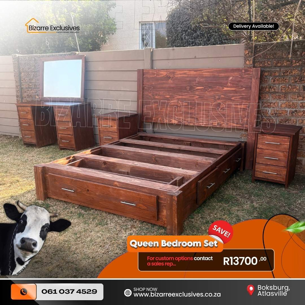 Fully custom quality handcrafted queen size bedroom set gauteng.