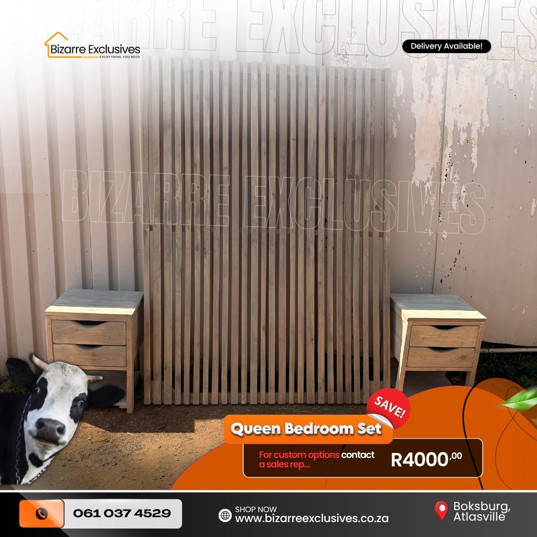Rustic handcrafted headboard and side bed tables gauteng.