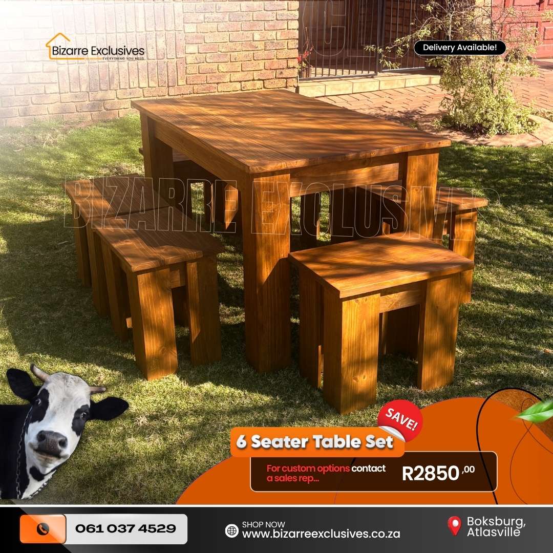 6 seater wood handcrafted table and benches set gauteng. 