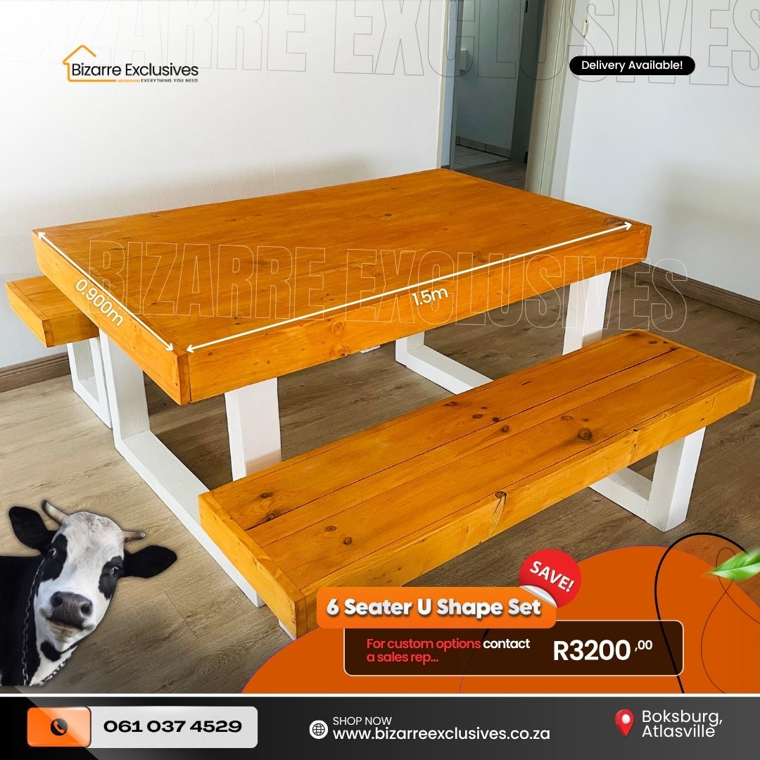 Handcrafted quality wood 6 seater dining table and benches set.