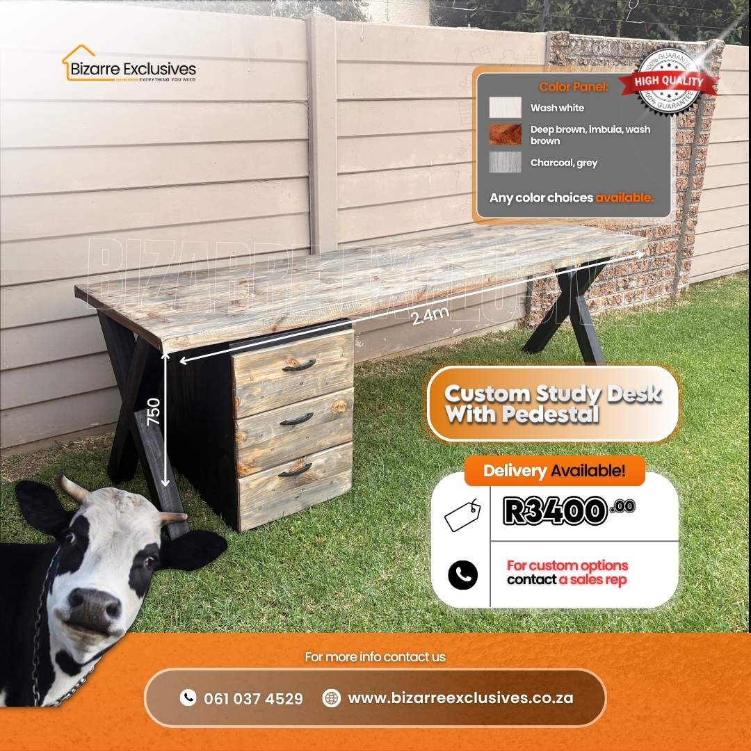 Custom handcrafted large study desk with pedestal gauteng.
