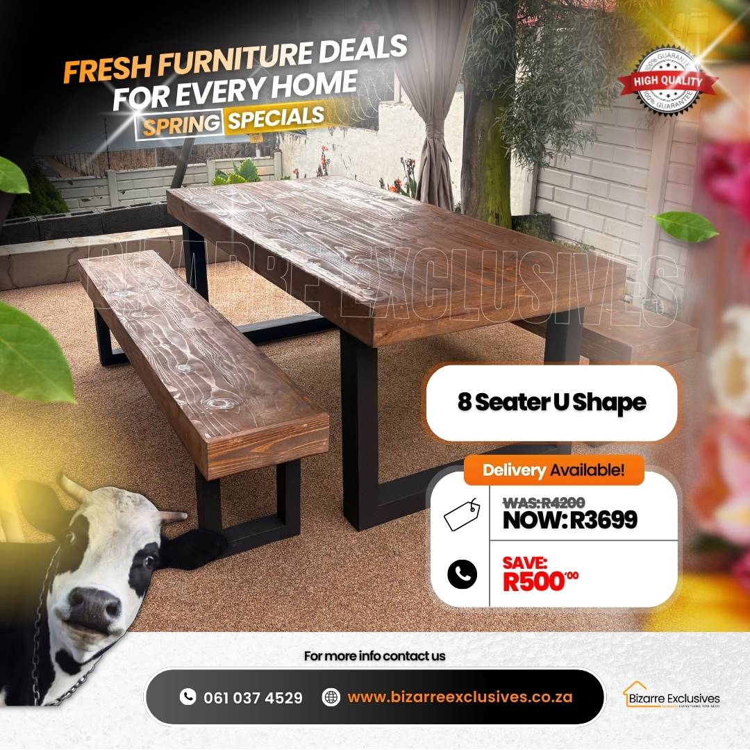 8 Seater u shape handcrafetd gauteng at Bizarre Exclusives.
