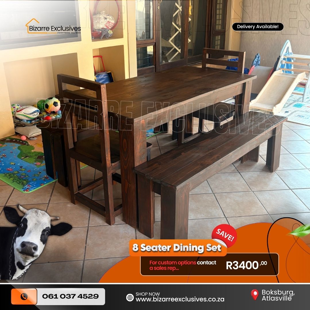 Dining Table, Benches And Chair Set 8 Seater made of solid wood gauteng.