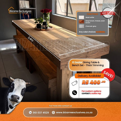 Luxury handcrafted 10 seater dining table and benches set gauteng.