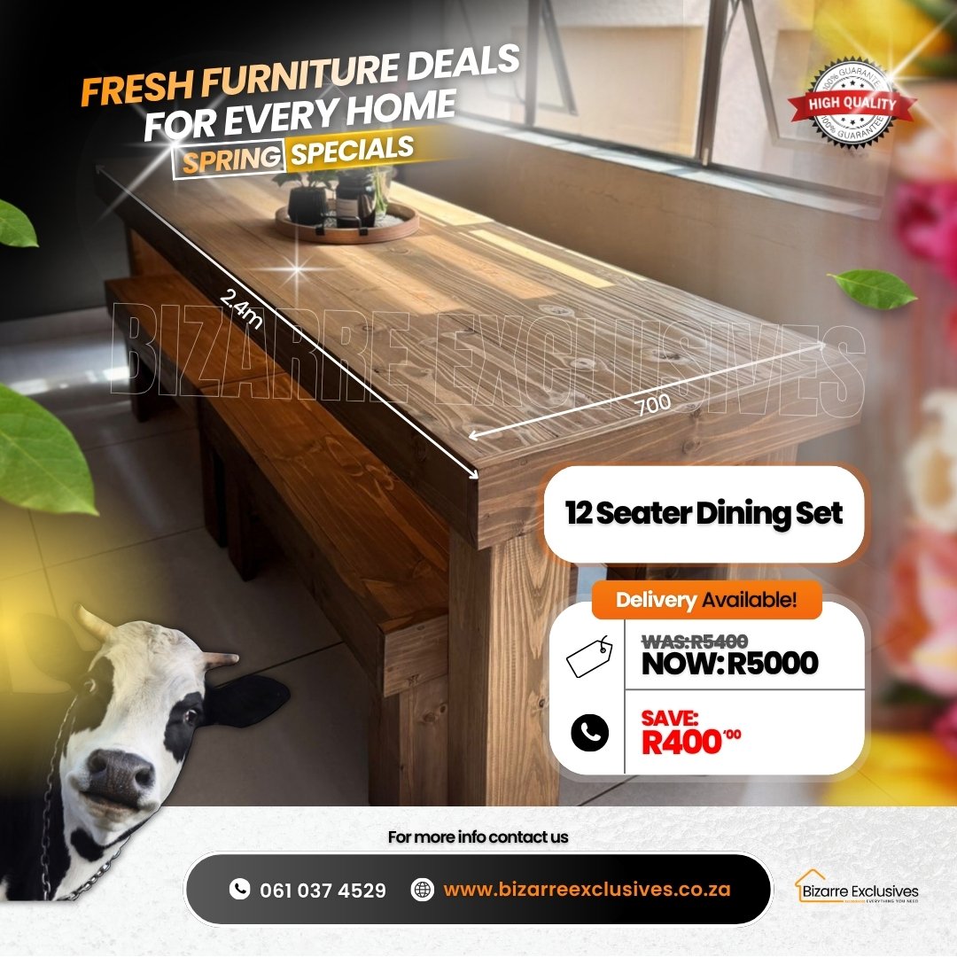 Luxury handcrafted 10 seater dining table and benches set gauteng.