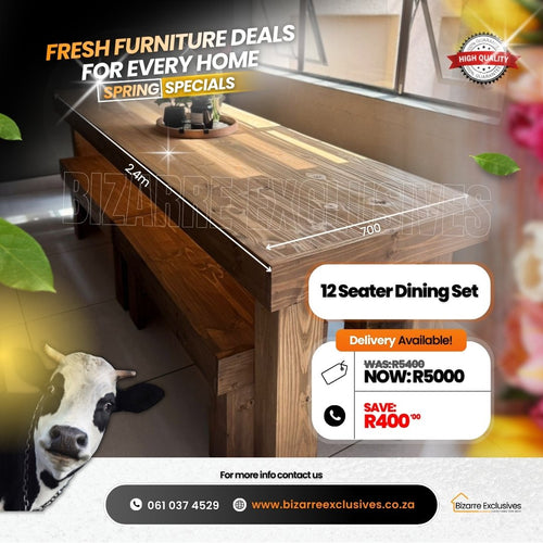 Luxury handcrafted 10 seater dining table and benches set gauteng.