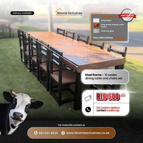 Luxury custom handmade steel frame 10 seater dining table and chairs set gauteng.