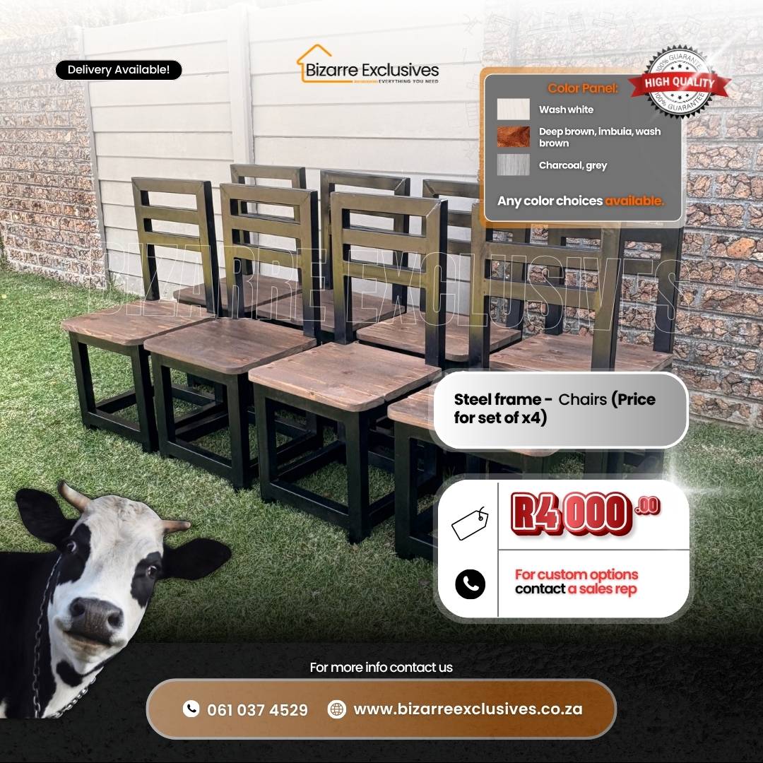 Handcrafted set of steel framed chairs made in gauteng.
