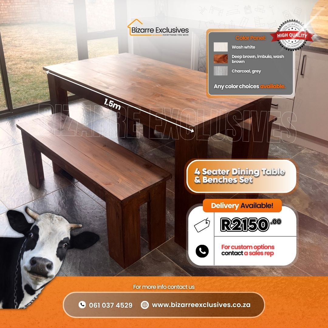 Wooden table and bench set 4 seater in Gauteng at Bizarre Exclusives.