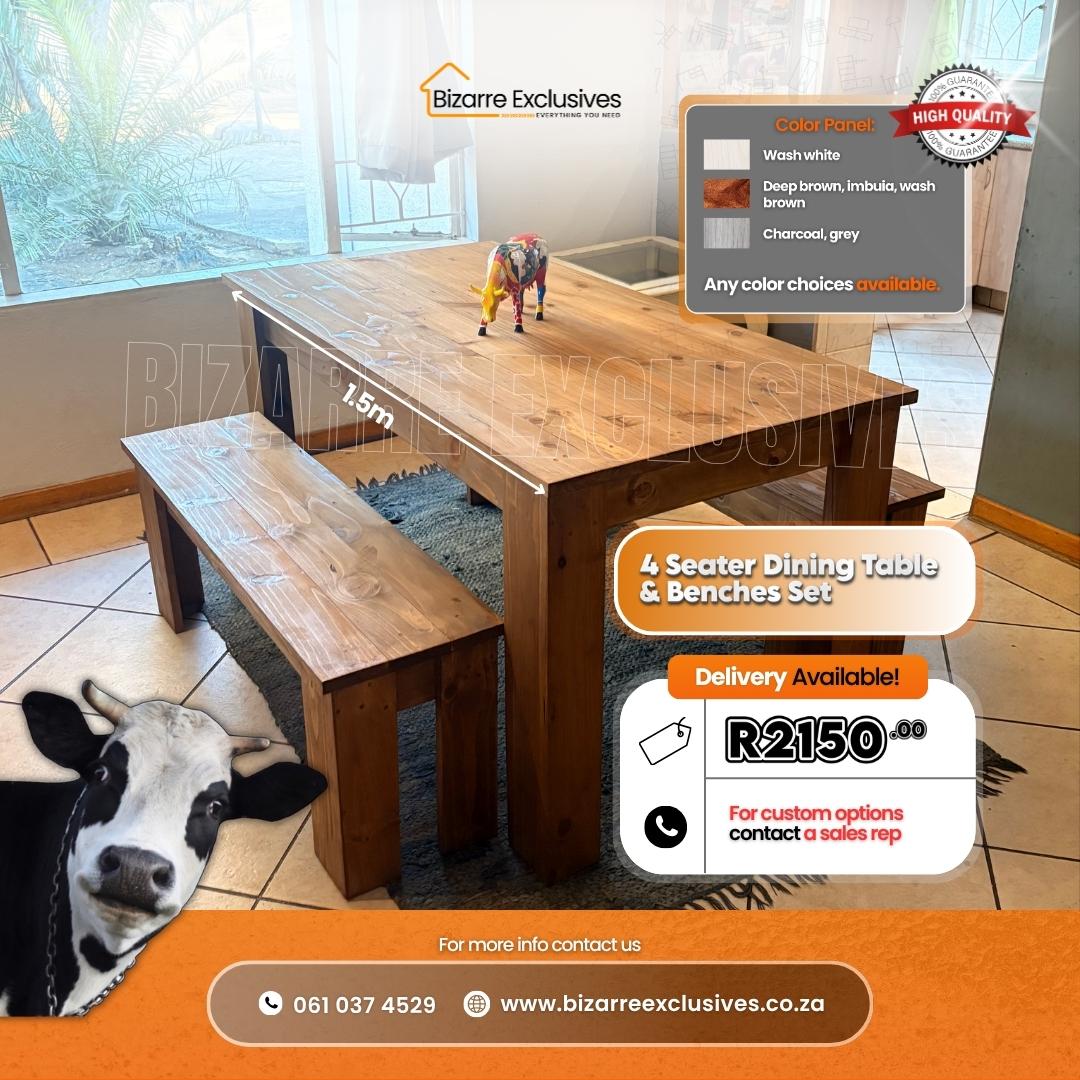 4 Seater Wash Brown Dining Table And Benches Set In Gauteng At Bizarre Exclusives. 