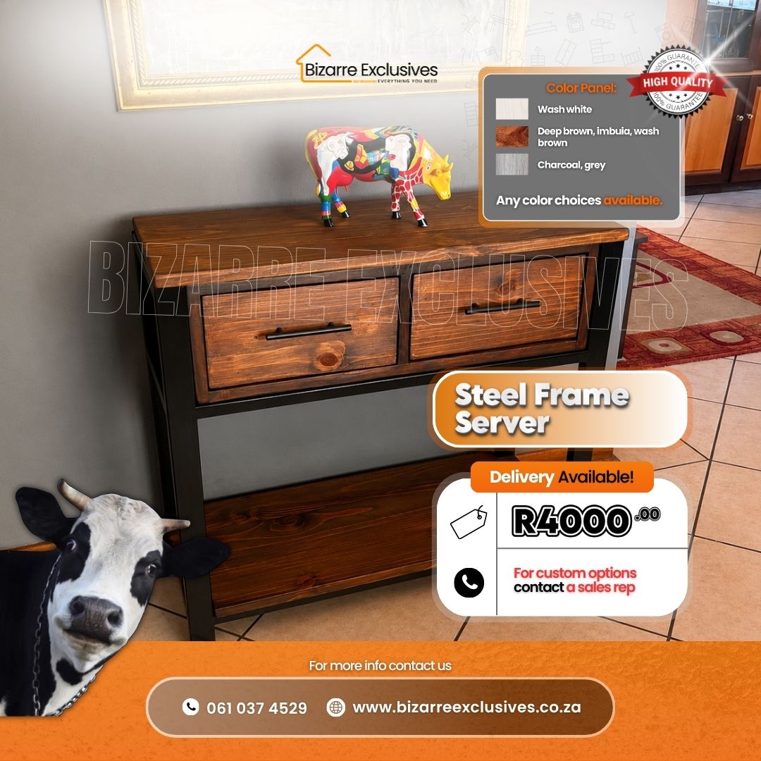 Rustic handcrafted steel frame server gauteng.