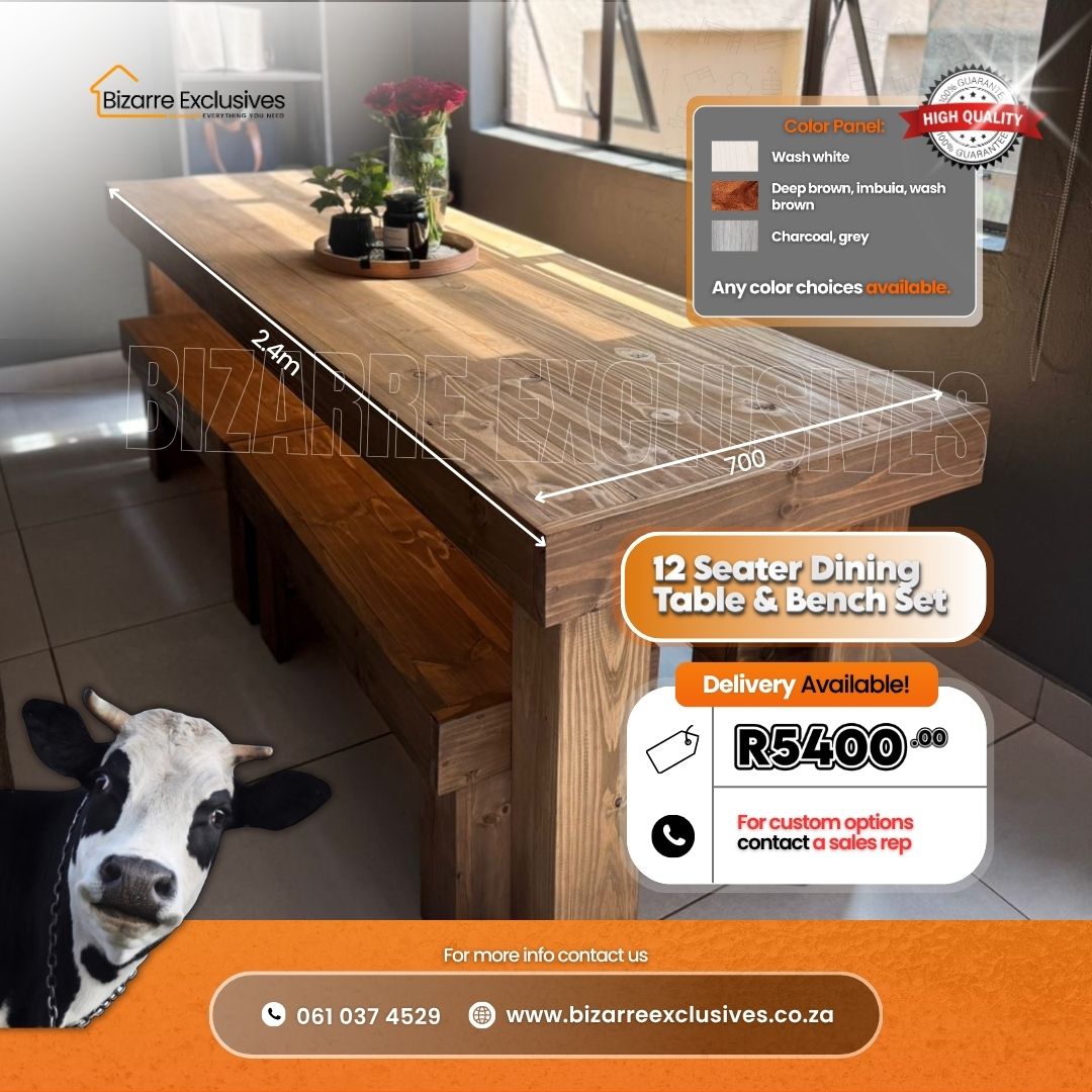 Luxury handcrafted 10 seater dining table and benches set gauteng.