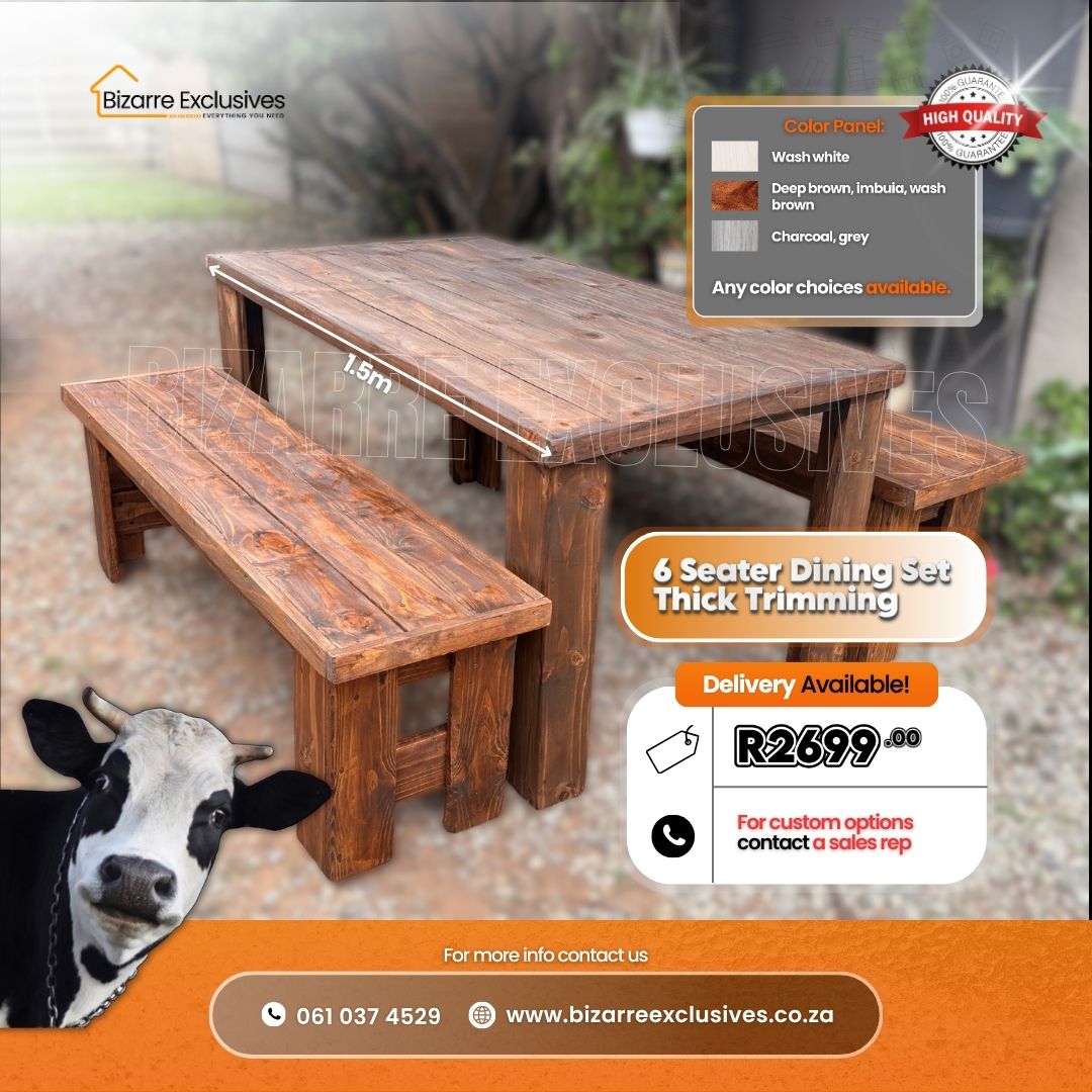 6 Seater dining table and bench set solid wood gauteng.